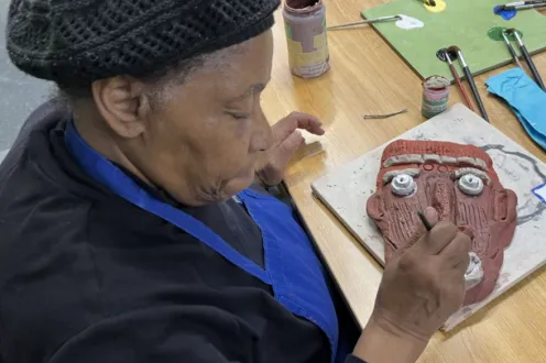 An example of clay masks being made in the Detroit Institute of Arts' Artmaking Studio during a DIA Studio Session event.