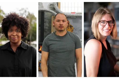 Portraits of ceramic artist Anina Major, furniture designer Jack Craig, and glass artist Kim Harty