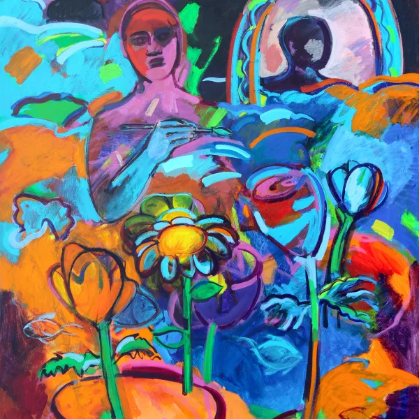 “Reflections and Flowers,” 2006, Shirley Woodson, American; acrylic on canvas.