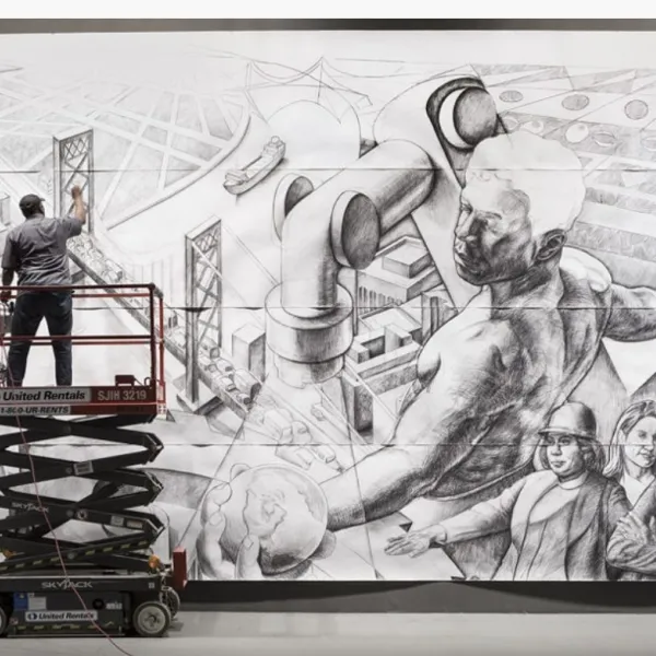 Hubert Massey, Sketch for Detroit-Crossroad of Innovation (in process). Courtesy of Dr. Hubert Massey. 