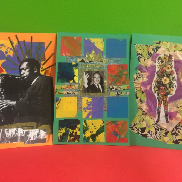 Collage portraits made in the DIA's Artmaking studio