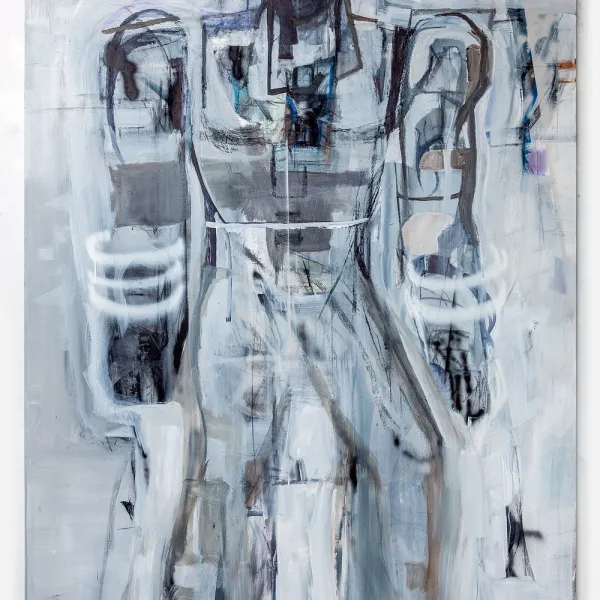  Israel Aten, Untitled, 2025, Acrylic, graphite, charcoal on canvas, 98 x 74 in. (249 x 188 cm).  